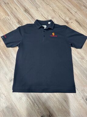 TEHAMA Black Porsche Polo with Red and Gold Crest